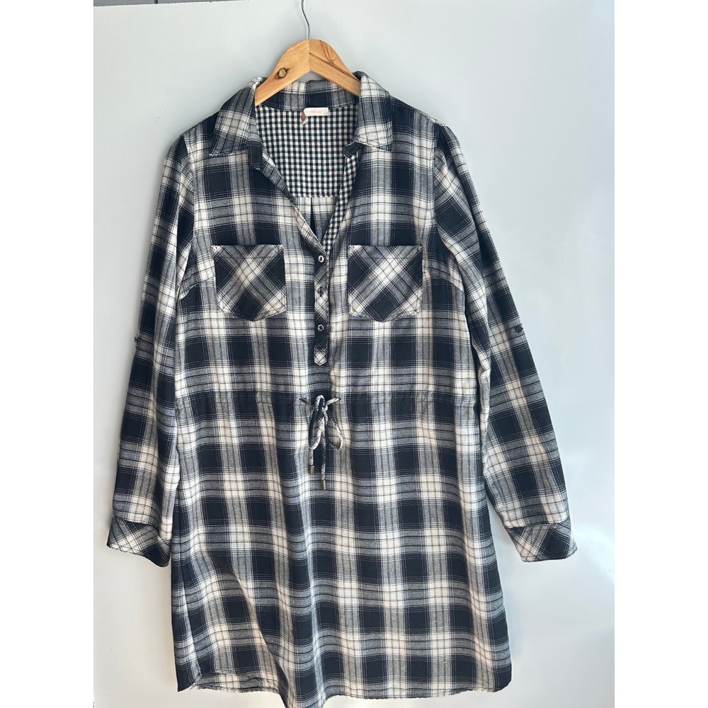 Skies Are Blue Shirt Dress Black/White Drawstring Waist Medium Oversized - Picture 9 of 16